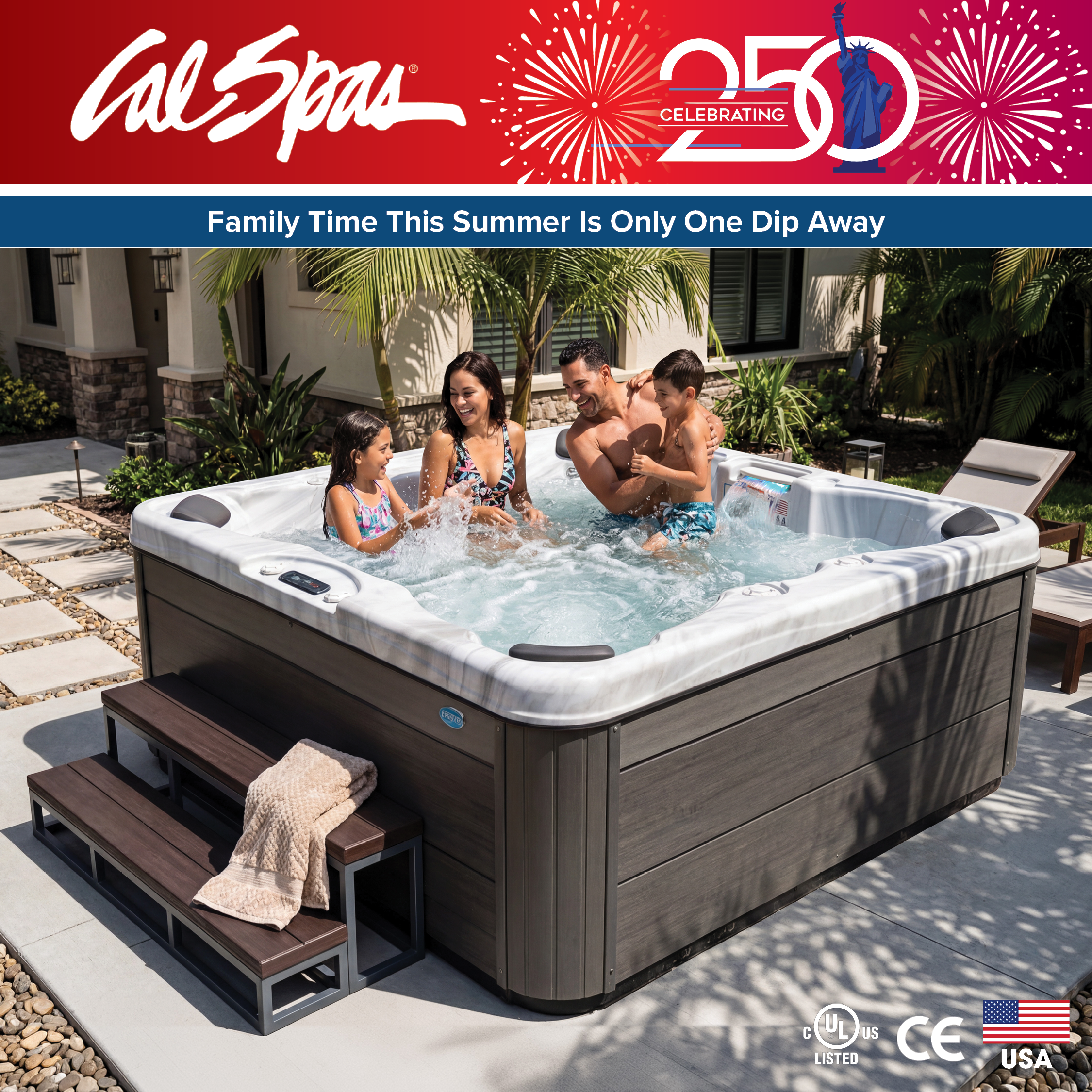 Calspas hot tub being used in a family setting - Tamarac